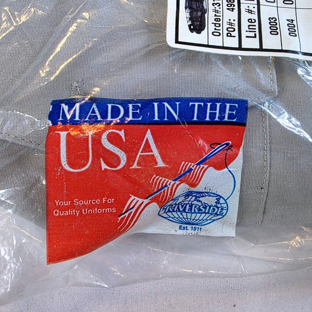 Riverside Mens Gray Short Sleeve Work Shirt 18.5 Neck Deadstock USA Eagle Patch - Picture 4 of 6